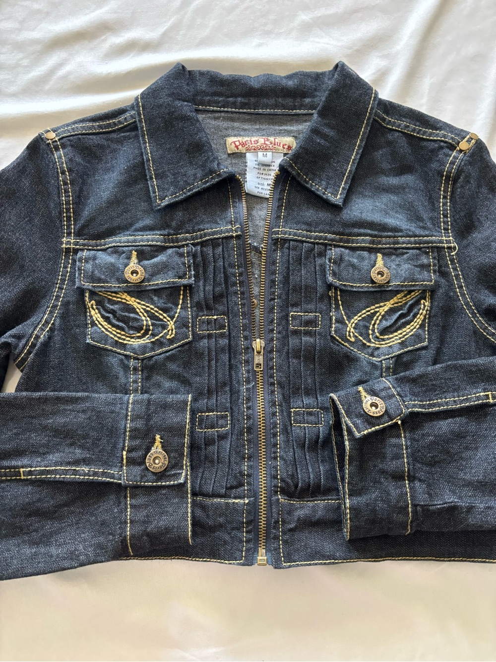 Paris Blues Dark Blue Denim Jacket with Yellow Contrast Stitching